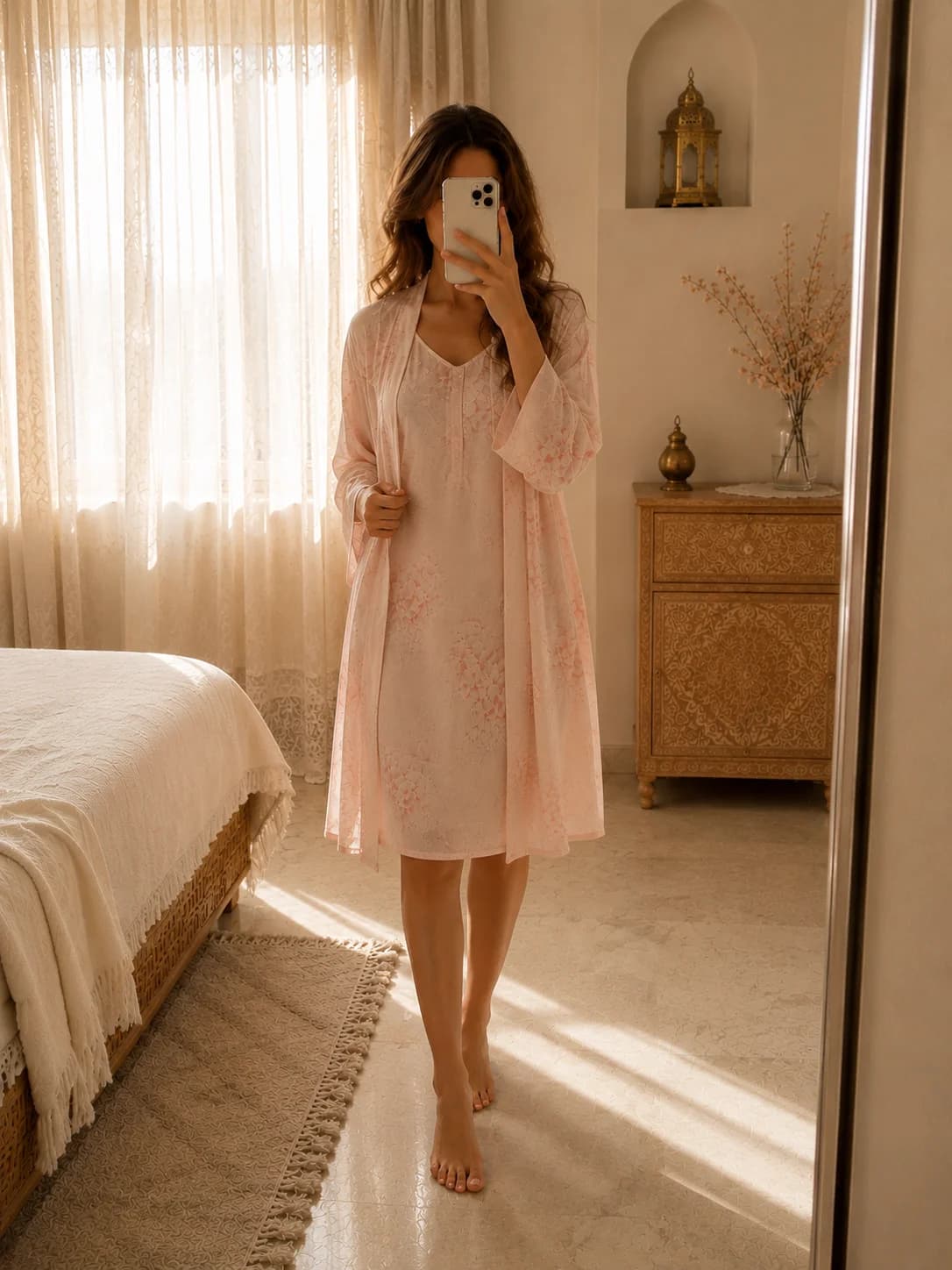 Rosy Set طقم نوم فاخر من قطعتين 100% Armani Silk